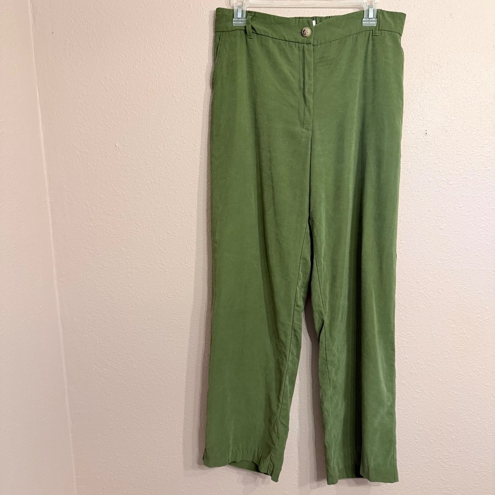 Autres Filles Womens Green Wide Leg Rayon Blend Trousers Size L CHU25183A